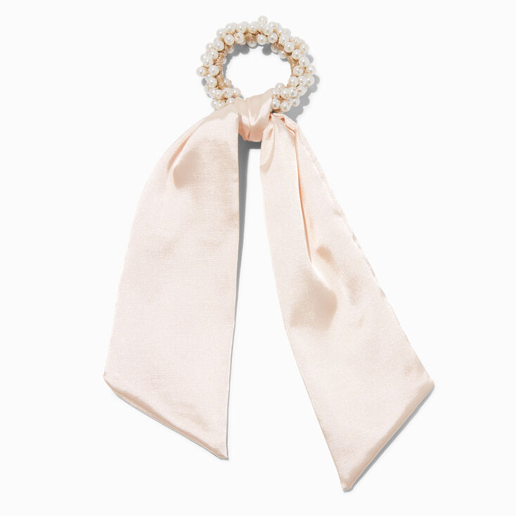 Chouchou foulard perles d&#39;imitation blanc,