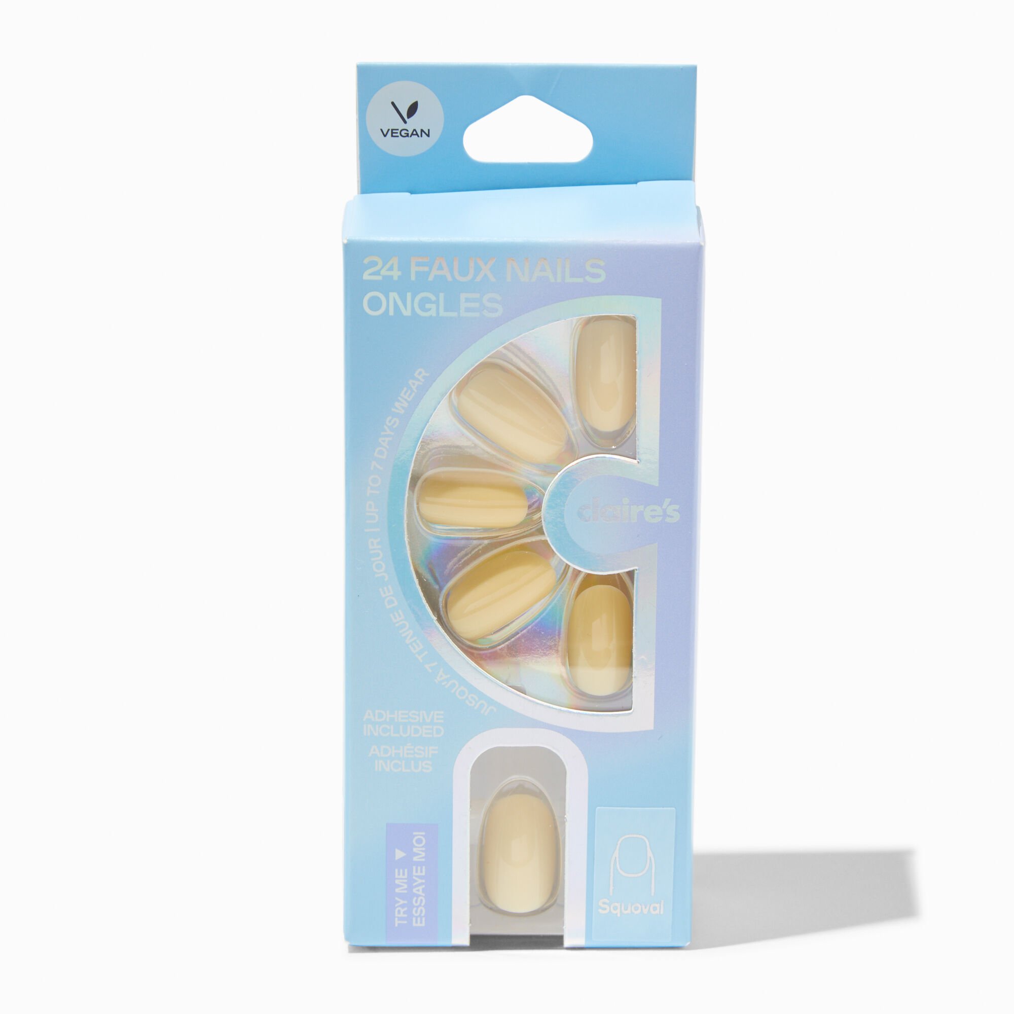 Glossy Butter Yellow Squoval Vegan Faux Nail Set - 24 Pack,
