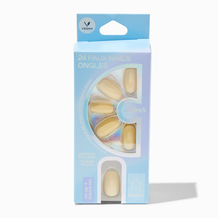Glossy Butter Yellow Squoval Vegan Faux Nail Set - 24 Pack,