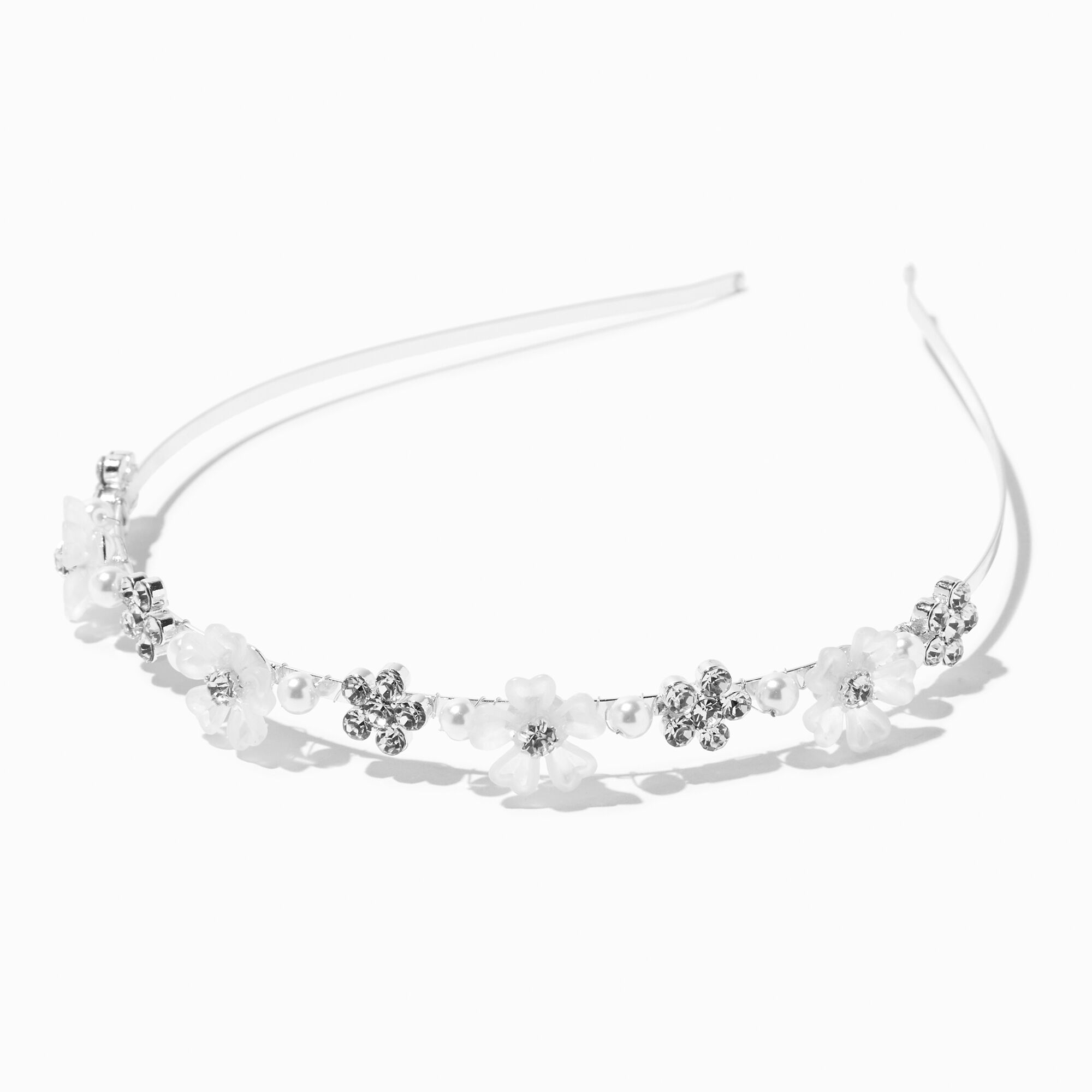 View Claires Tone Frosted Flower Headband Silver information