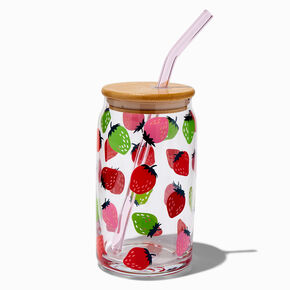 Strawberry Print Mason Jar Tumbler,