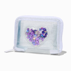Porte-monnaie &agrave; zip sur tout le pourtour transparent c&oelig;ur shaker,