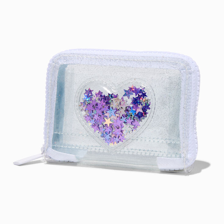 Shaker Heart Clear Zip Around Wallet,