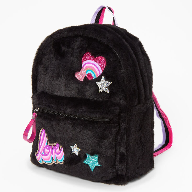 Furry Mini Backpack - Black,