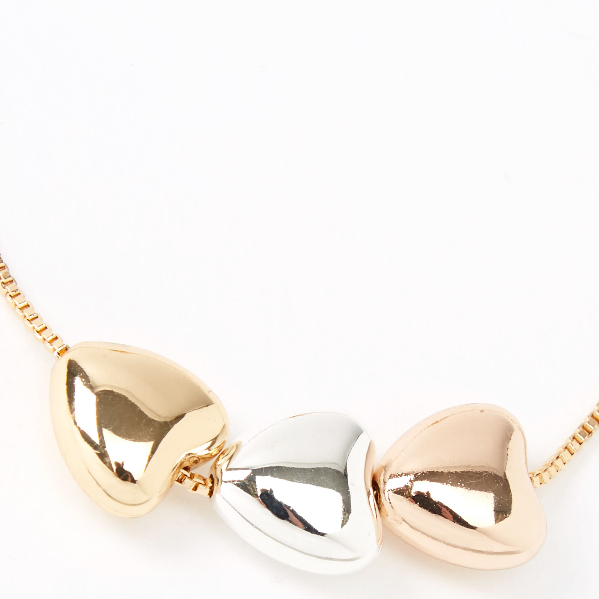 Gold, Rose Gold & Silver Triple Heart Chain Bracelet,