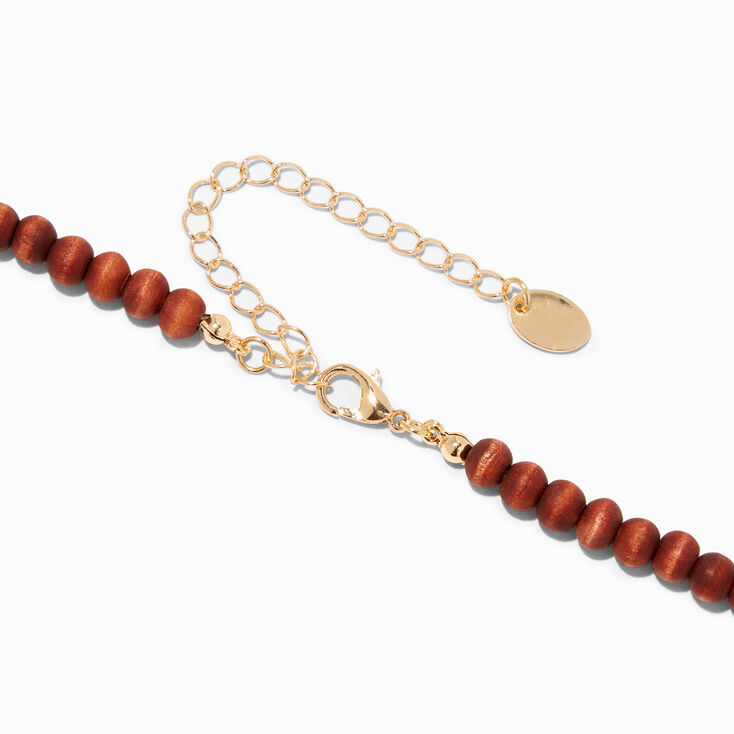 Wood Beaded Peace Sign Pendant Necklace,