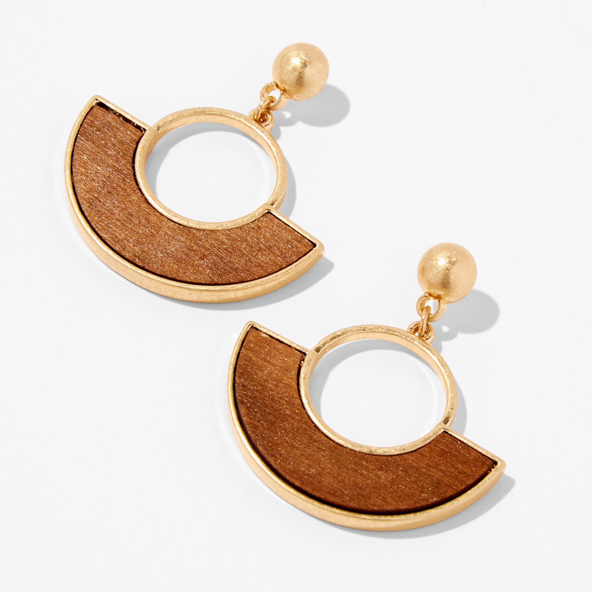 Wood Half Circle 2" Drop Earrings,