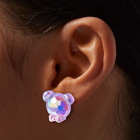Clous d&#39;oreilles ours en peluche holographiques violets,