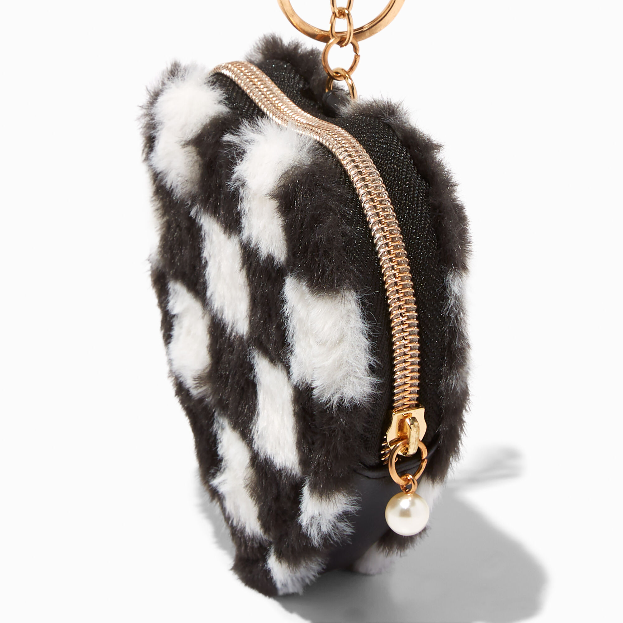 Black White Checkerboard Heart Coin Purse