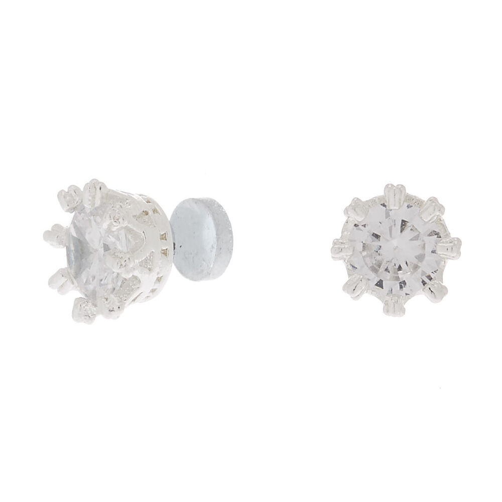 Silver Cubic Zirconia Round Magnetic Stud Earrings 5MM Claire s US