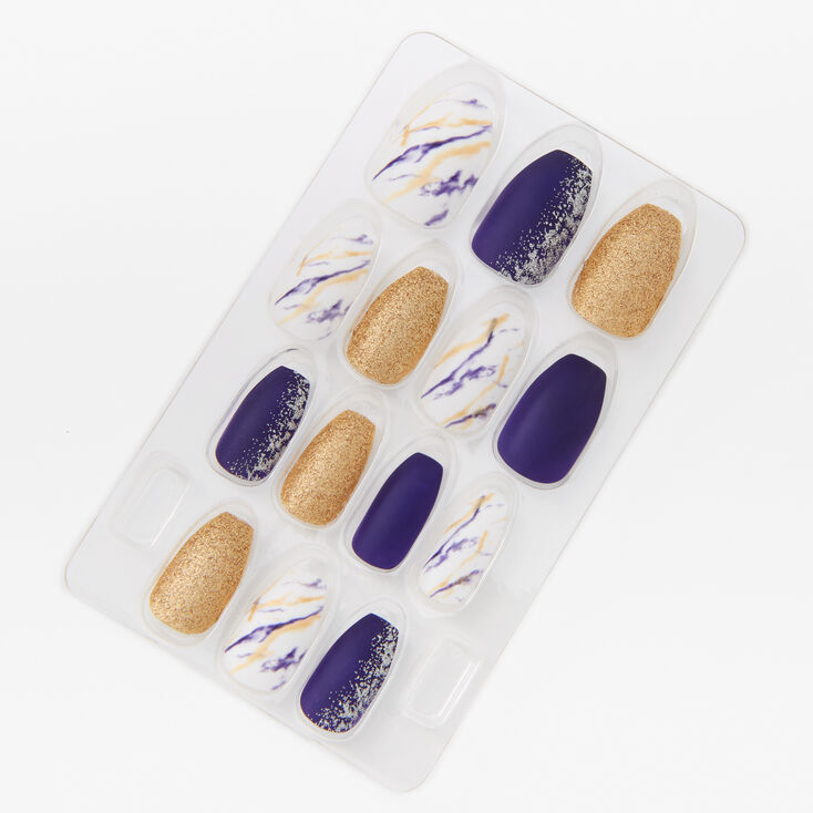 Navy Glitter & Marble Coffin Press On Vegan Faux Nail Set - 24 Pack |  Claire's
