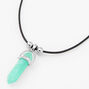 Green Glow In The Dark Mystical Gem Pendant Black Cord Necklace,