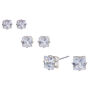 Silver-tone Cubic Zirconia 3MM, 4MM, &amp; 5MM Square Stud Earrings,
