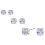 Silver-tone Cubic Zirconia 3mm, 4mm, &amp; 5mm Square Stud Earrings - 3 Pack,