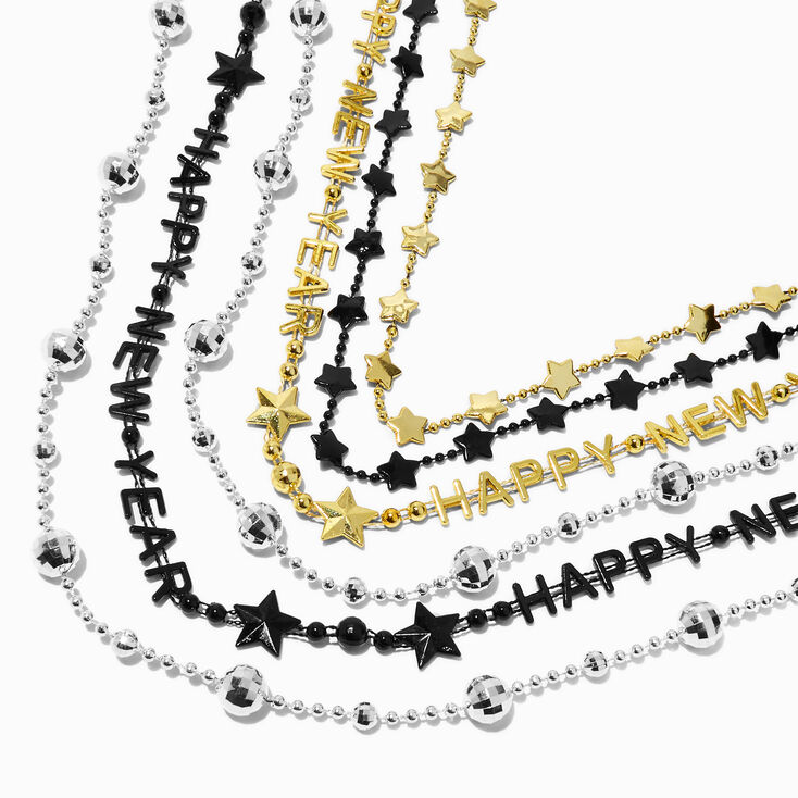 &quot;Happy New Year&quot; Beaded Necklaces - 6 Pack,