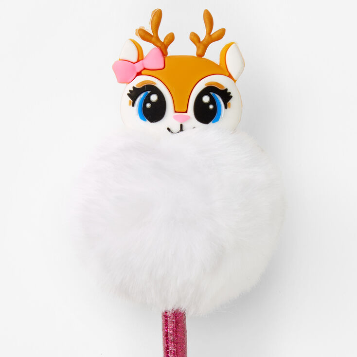 Stylo &agrave; pompon renne - Blanc,