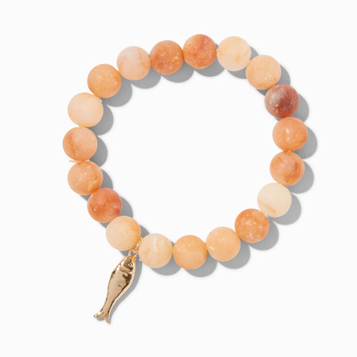 Gold-tone Fish Charm Beaded Stretch Bracelet,