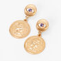 Gold 1.5&quot; Evil Eye Coin Drop Earrings - Purple,