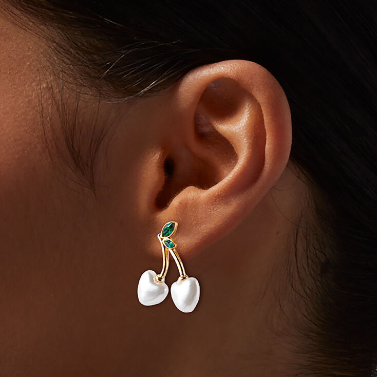Pearl Cherry Gold-tone Drop Earrings,