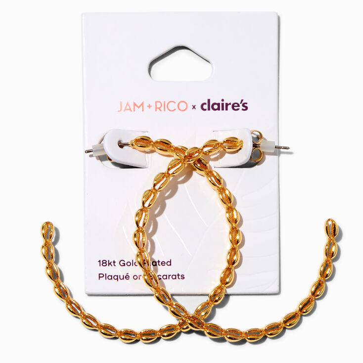 JAM + RICO x Claire&#39;s 18k Yellow Gold Plated Cowrie Seashell Hoop Earrings,