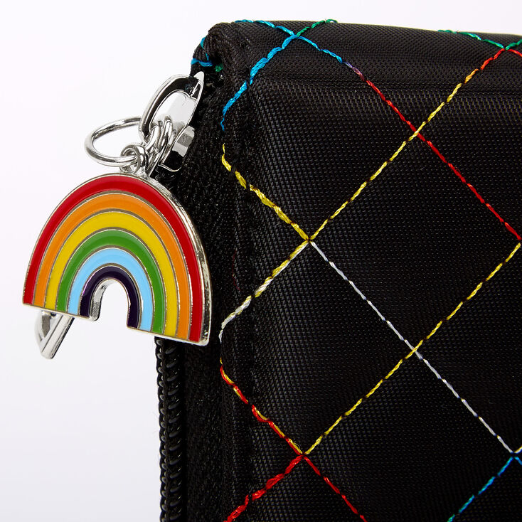 Rainbow Stitched Quilted Mini Zip Wallet - Black,