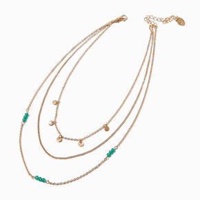 Green Beaded Gold-tone Multi-Strand Necklace ,