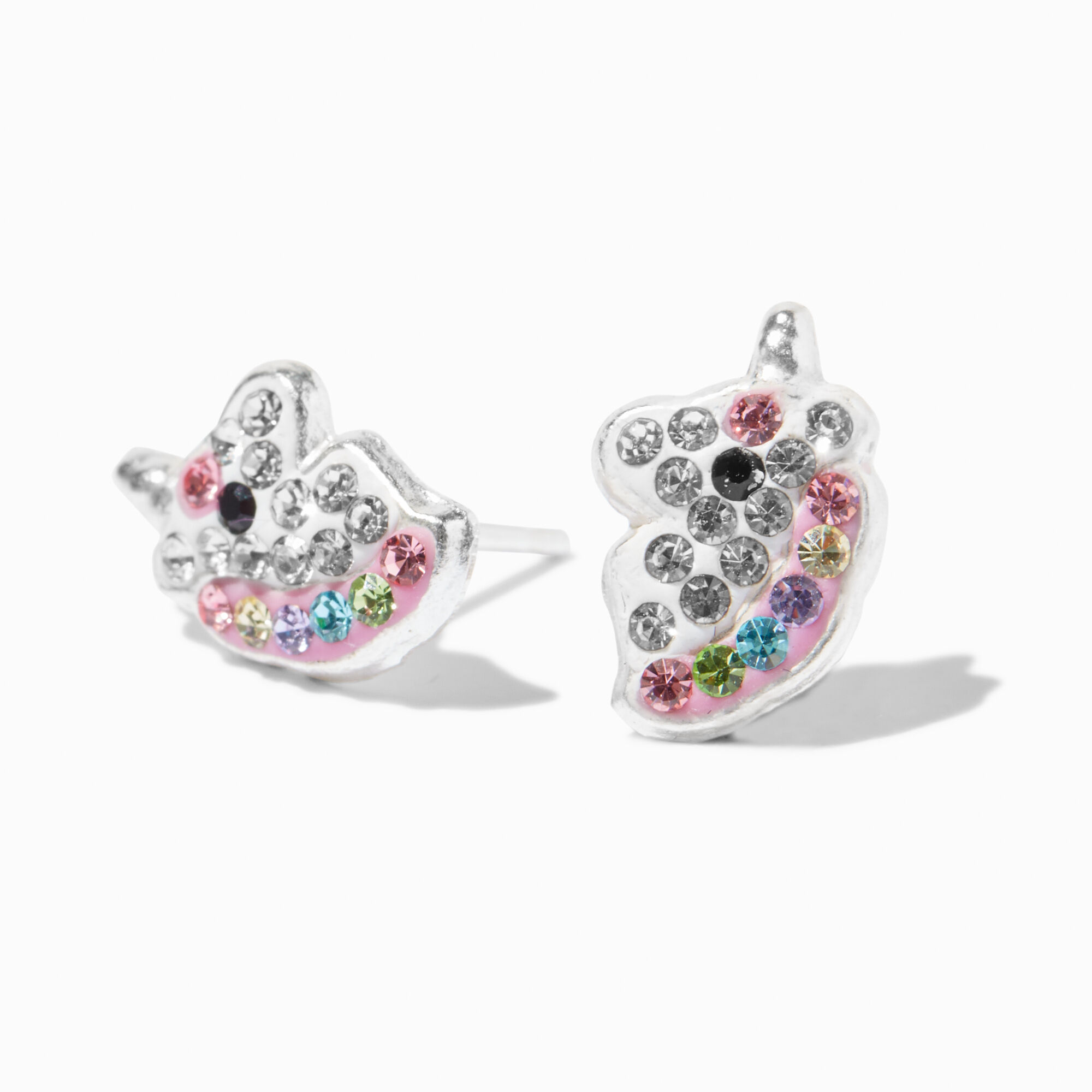 View Claires Multicolored Crystal Unicorn Stud Earrings Silver information