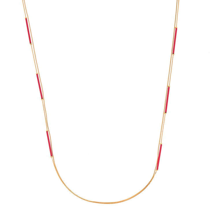 Claire's Collier multi-rangs couleur doré avec barres rose vif
