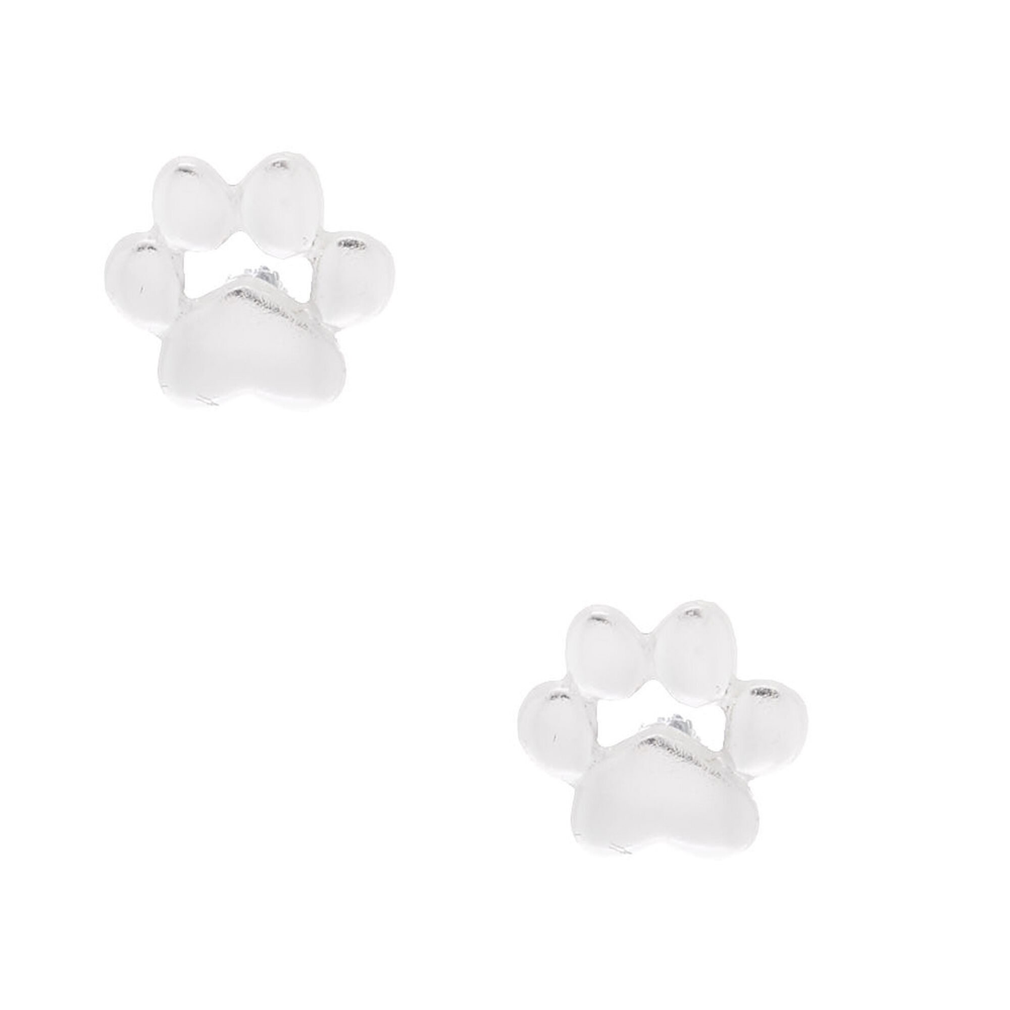 Sterling Silver Dog Paw Stud Earrings - Silver,