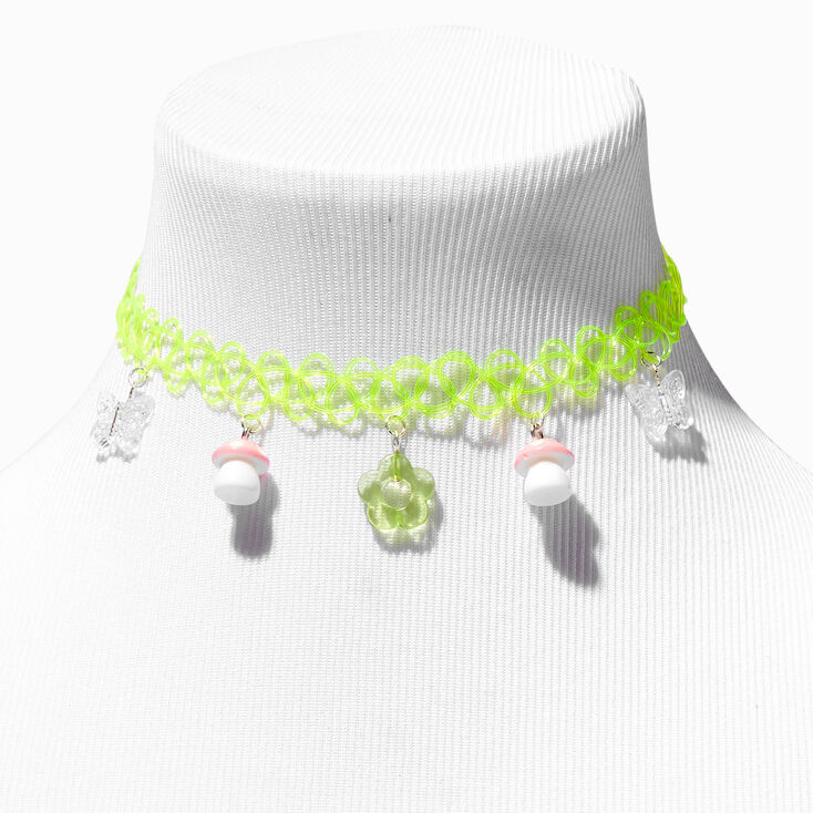 Cottagecore Mushroom Neon Yellow Tattoo Choker Necklace,