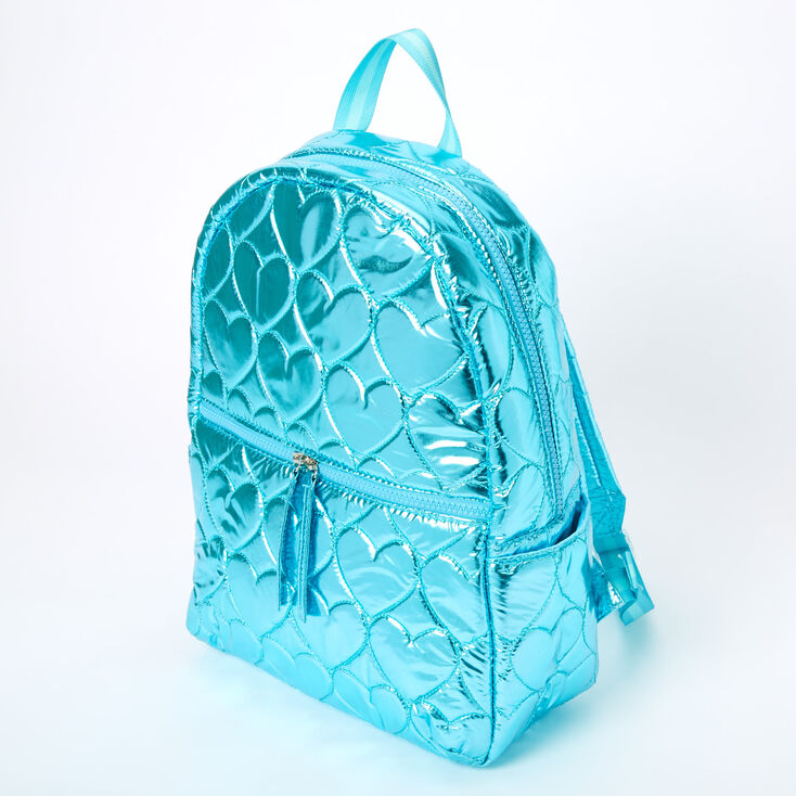 Metallic Quilted Heart Medium Backpack - Blue,