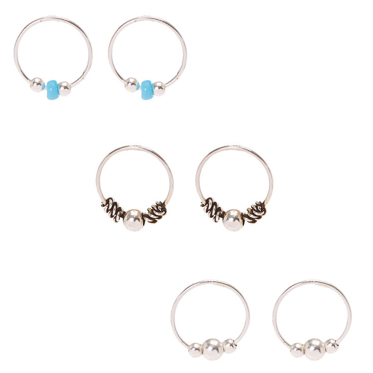 Sterling Silver Turquoise Hoop Earrings - 3 Pack,
