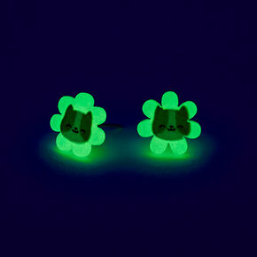 Glow in the Dark Flower Cat Stud Earrings,