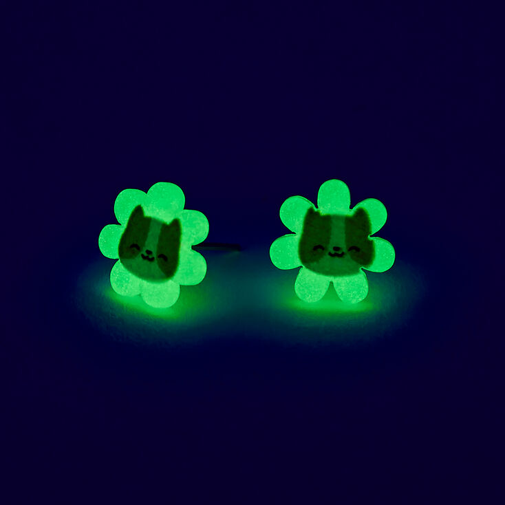 Glow in the Dark Flower Cat Stud Earrings,