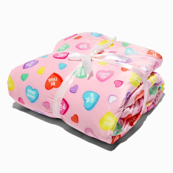 Valentine&#39;s Day Candy Heart Sherpa Blanket,