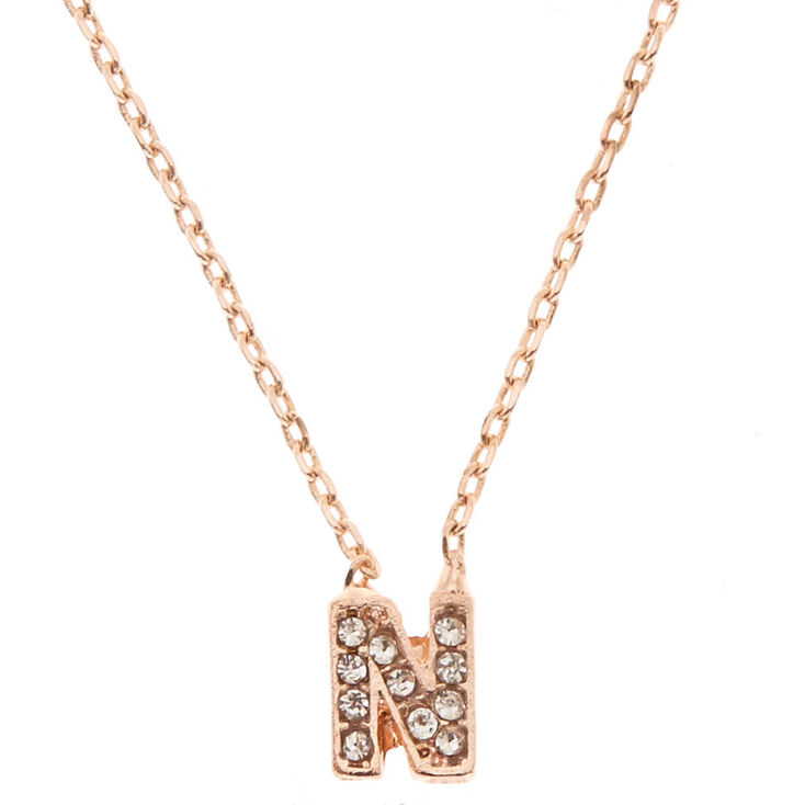 Rose Gold Studded N Initial Necklace,
