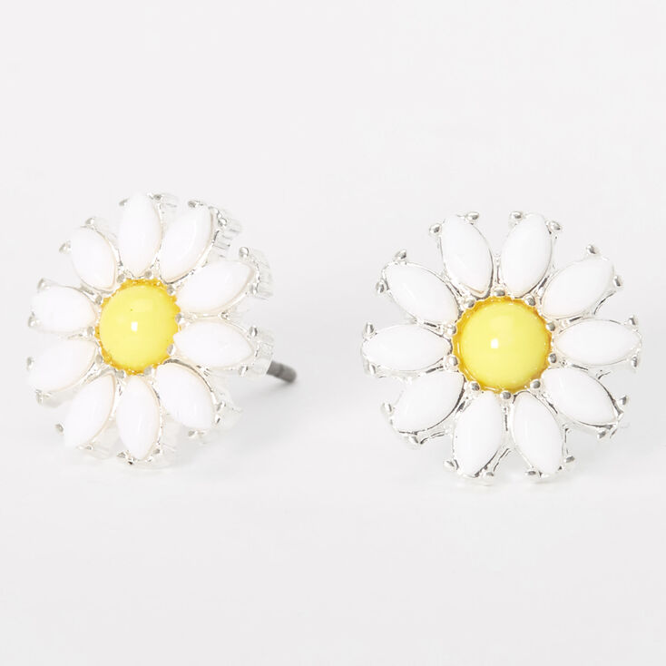 White Daisy Flower Stud Earrings,
