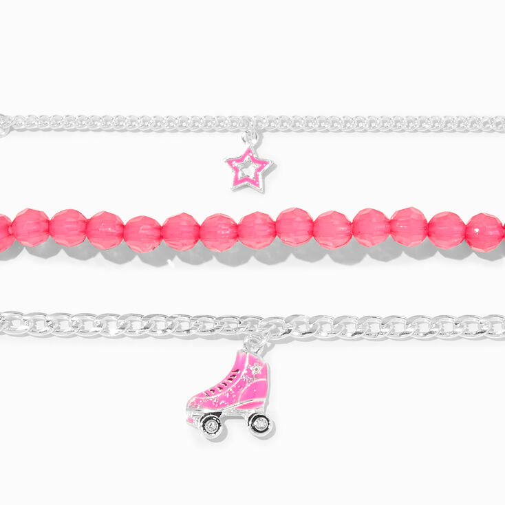 Pink Rollerskate Beaded Bracelet Set - 3 Pack,