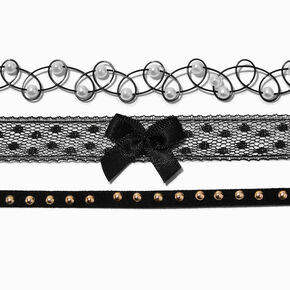 Black Lace &amp; Pearl Choker Necklaces - 3 Pack,