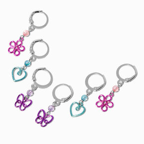 Wire Butterfly, Heart, &amp; Daisy Hoop Earrings - 3 Pack,