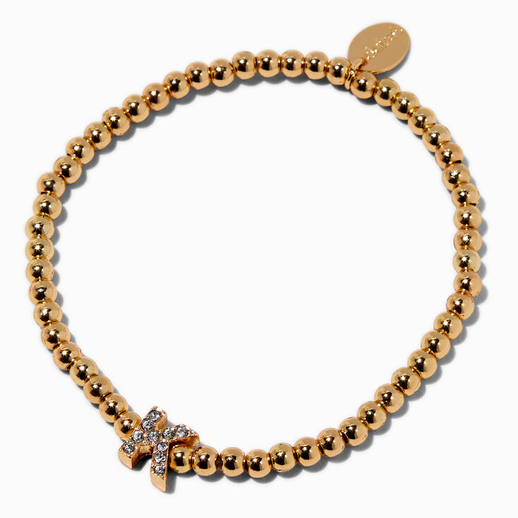 Bracelet &eacute;lastique &agrave; initiale pav&eacute; perl&eacute; couleur dor&eacute;e - K,