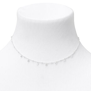Silver-tone Cubic Zirconia Confetti Beaded Choker Necklace,