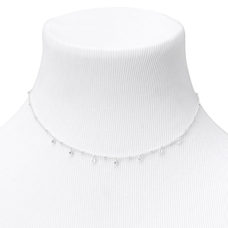 Silver-tone Cubic Zirconia Stone Beaded Choker Necklace,