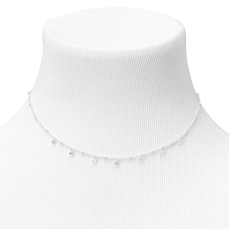 Silver Cubic Zirconia Stone Beaded Choker Necklace,