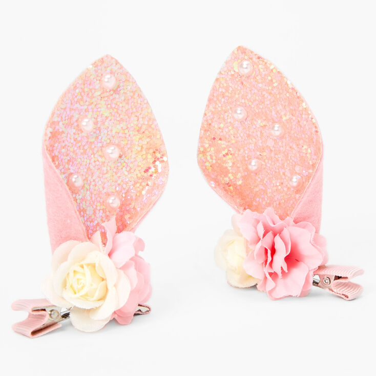 Easter Bunny Ears Floral Hair Clips - 2 Pack,