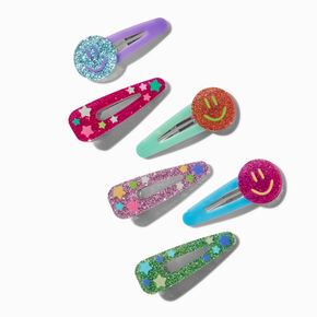 Glitter Happy Face Snap Hair Clips - 6 Pack,
