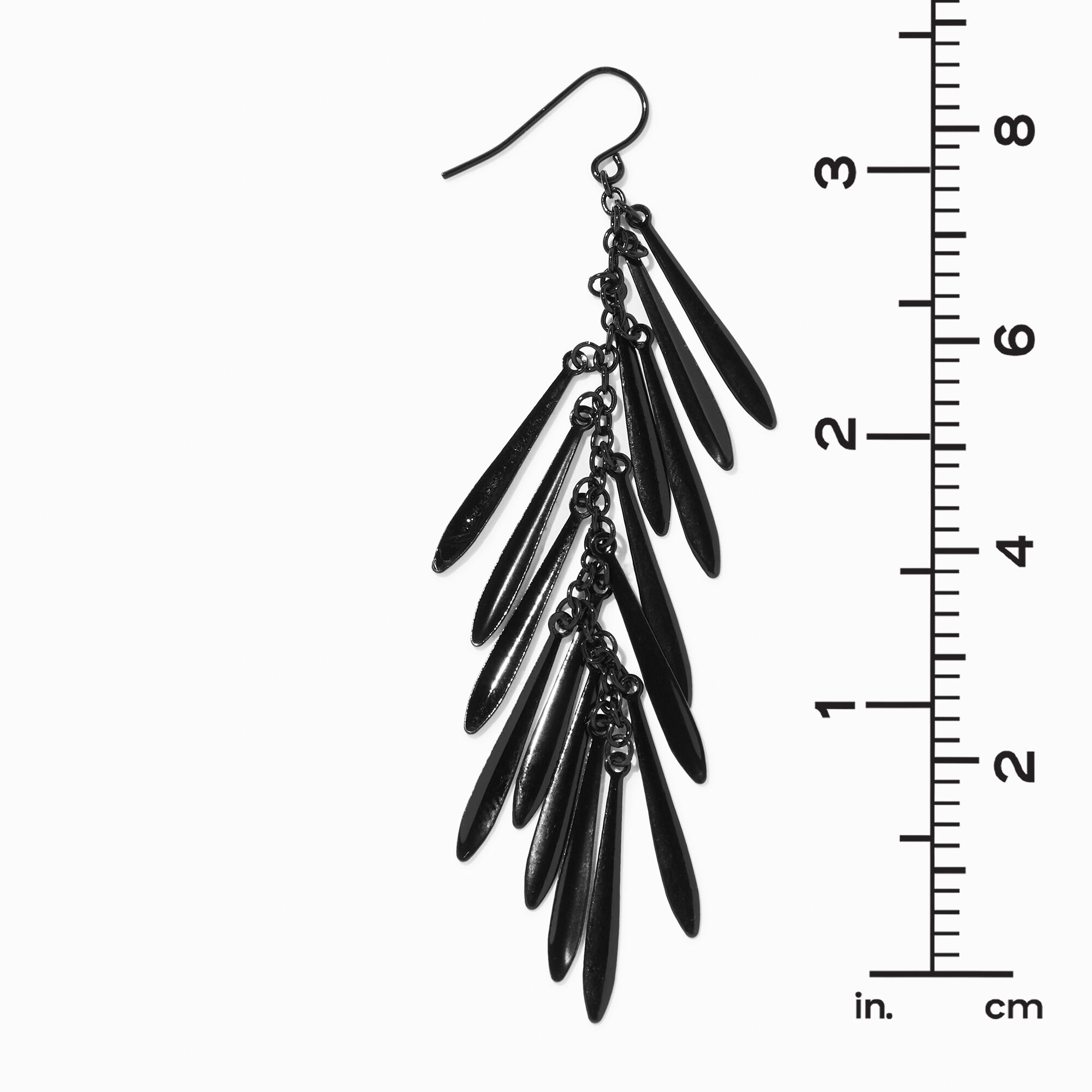Black Fringe 3.5" Drop Earrings,