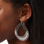 Silver-tone 2&quot; Cut Out Teardrop Diamond Drop Earrings,