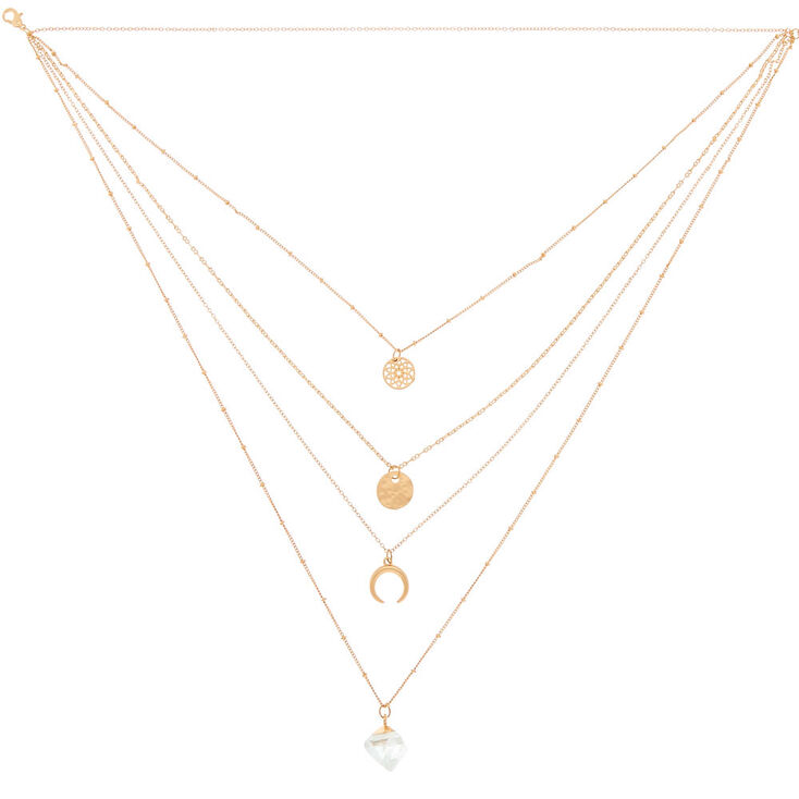 Gold Healing Crystal Moon Multi Strand Necklace | Claire's