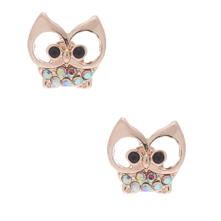 Claire's Clous d'oreille chouette couleur doré rose